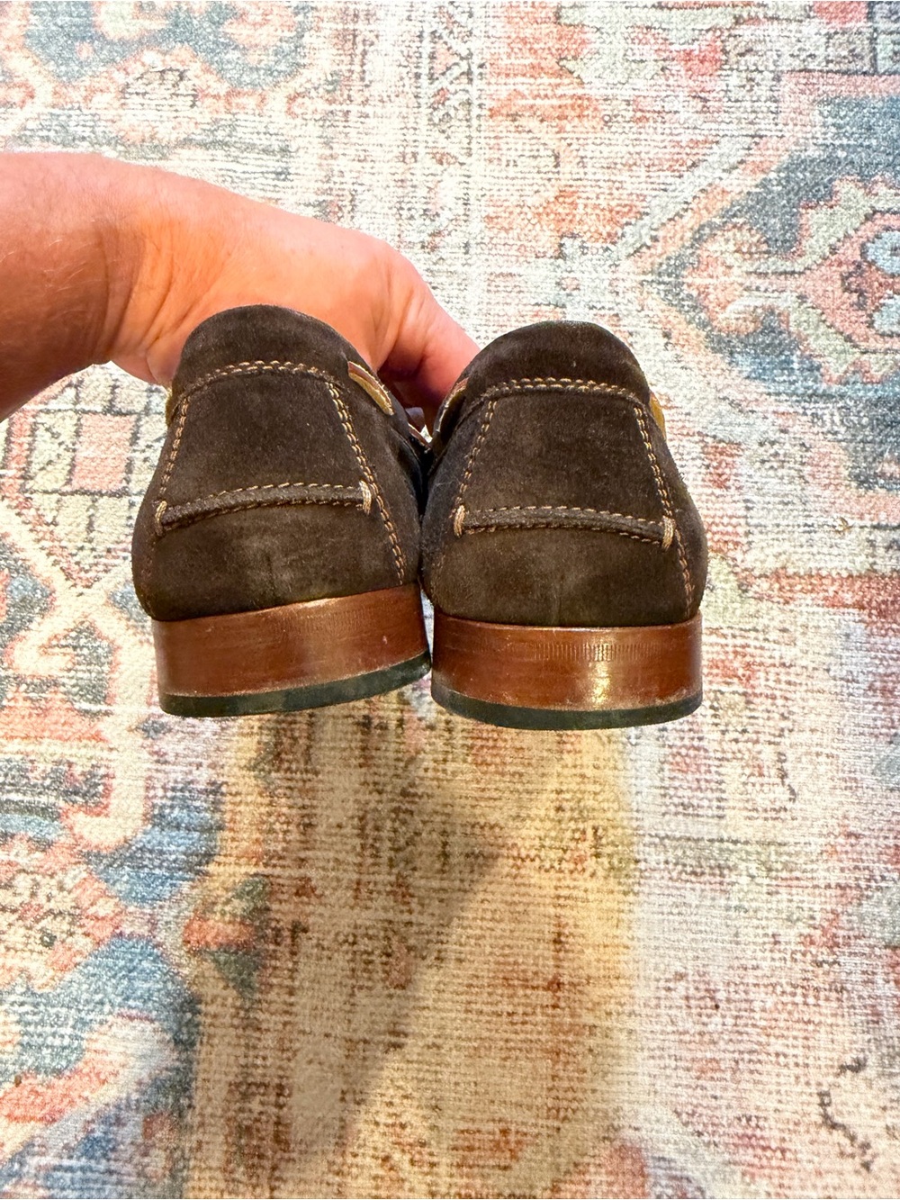 Trask Dark Brown Suede Moccasin Loafers with Tan Contrast Laces - Picture 4 of 5